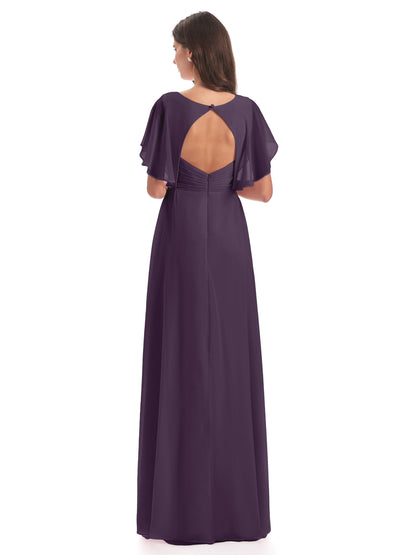 Aria V-Neck Short Sleeves Chiffon Bridesmaid Dresses