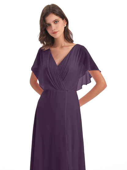 Aria V-Neck Short Sleeves Chiffon Bridesmaid Dresses