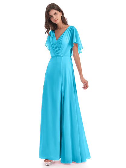Aria V-Neck Short Sleeves Chiffon Bridesmaid Dresses