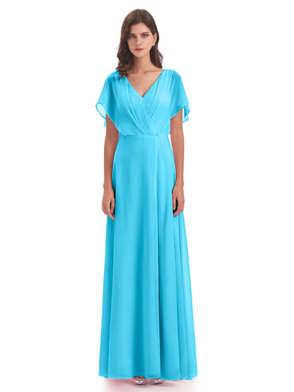 Aria V-Neck Short Sleeves Chiffon Bridesmaid Dresses