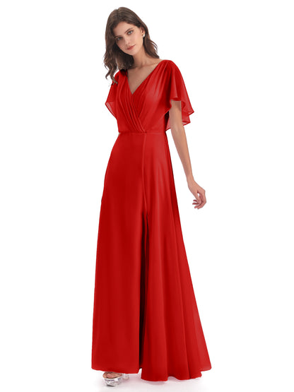 Aria V-Neck Short Sleeves Chiffon Bridesmaid Dresses
