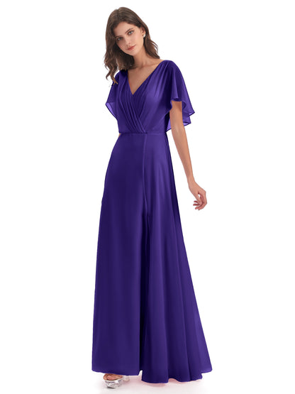 Aria V-Neck Short Sleeves Chiffon Bridesmaid Dresses