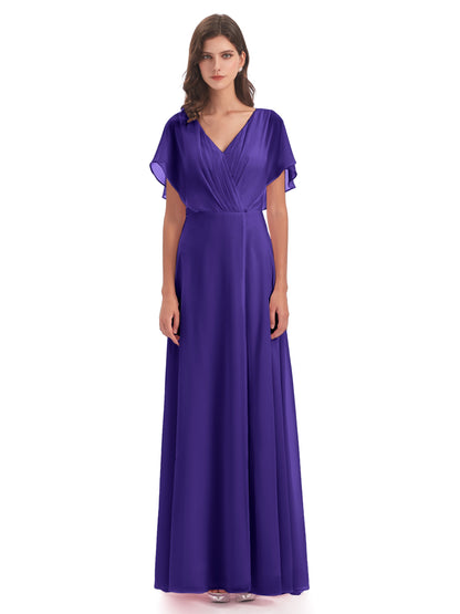 Aria V-Neck Short Sleeves Chiffon Bridesmaid Dresses