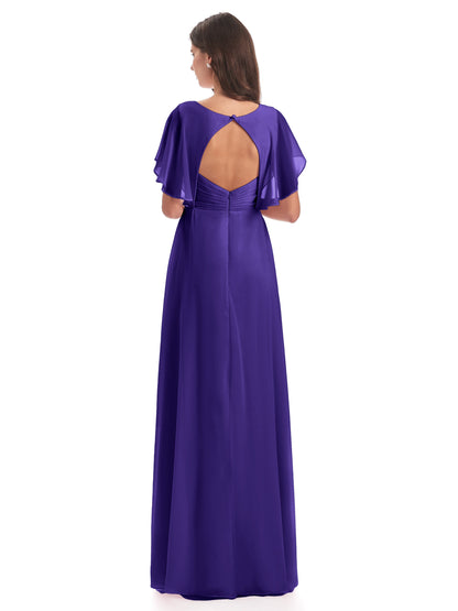 Aria V-Neck Short Sleeves Chiffon Bridesmaid Dresses