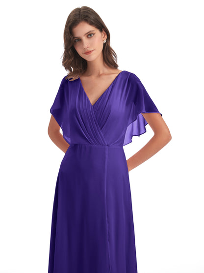 Aria V-Neck Short Sleeves Chiffon Bridesmaid Dresses