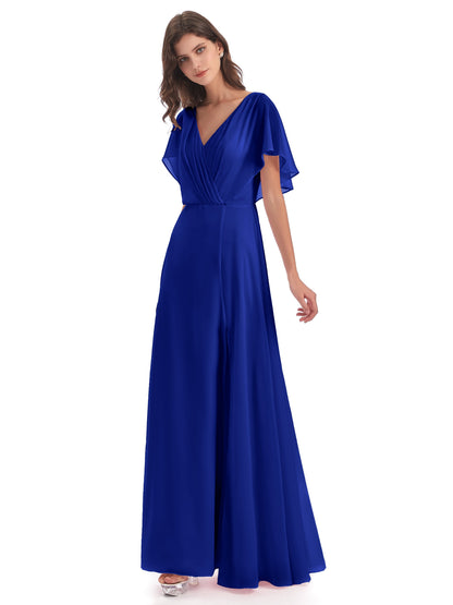 Aria V-Neck Short Sleeves Chiffon Bridesmaid Dresses