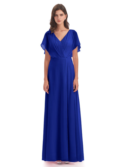Aria V-Neck Short Sleeves Chiffon Bridesmaid Dresses