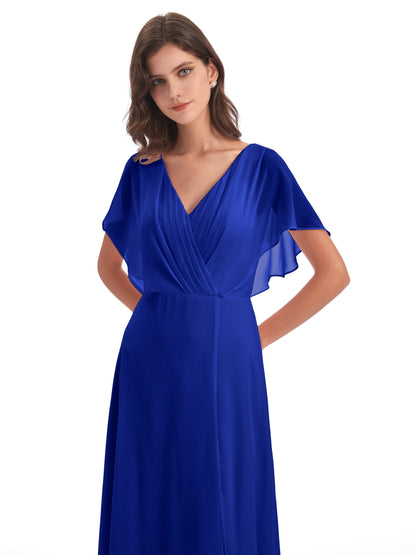 Aria V-Neck Short Sleeves Chiffon Bridesmaid Dresses