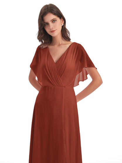 Aria V-Neck Short Sleeves Chiffon Bridesmaid Dresses
