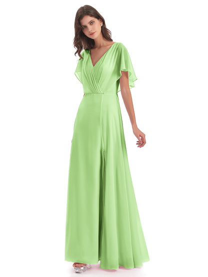 Aria V-Neck Short Sleeves Chiffon Bridesmaid Dresses