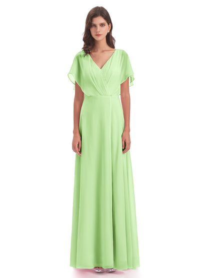 Aria V-Neck Short Sleeves Chiffon Bridesmaid Dresses