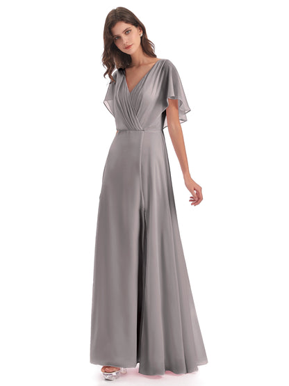 Aria V-Neck Short Sleeves Chiffon Bridesmaid Dresses
