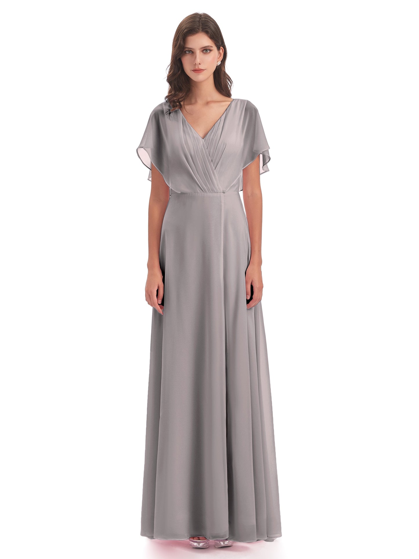 Aria V-Neck Short Sleeves Chiffon Bridesmaid Dresses