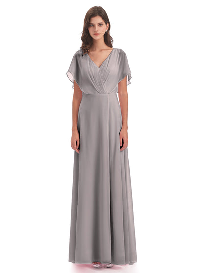 Aria V-Neck Short Sleeves Chiffon Bridesmaid Dresses
