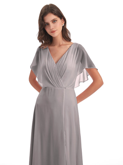 Aria V-Neck Short Sleeves Chiffon Bridesmaid Dresses