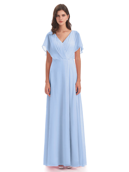 Aria V-Neck Short Sleeves Chiffon Bridesmaid Dresses