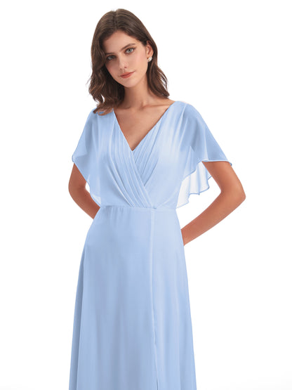 Aria V-Neck Short Sleeves Chiffon Bridesmaid Dresses