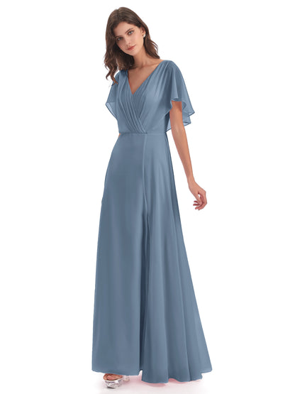 Aria V-Neck Short Sleeves Chiffon Bridesmaid Dresses