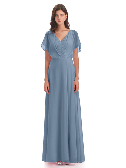 Aria V-Neck Short Sleeves Chiffon Bridesmaid Dresses
