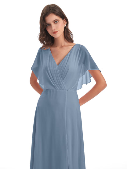 Aria V-Neck Short Sleeves Chiffon Bridesmaid Dresses