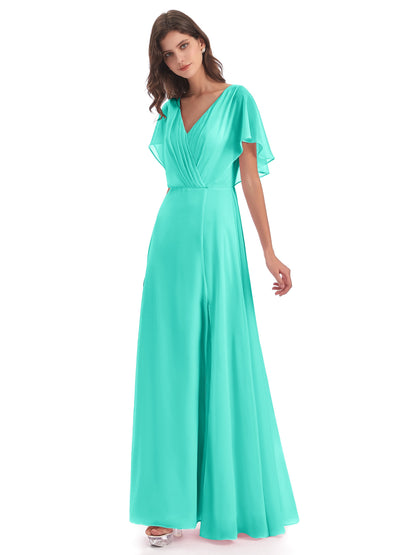 Aria V-Neck Short Sleeves Chiffon Bridesmaid Dresses