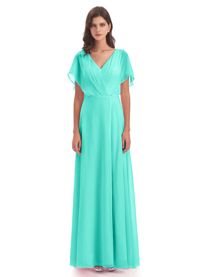Aria V-Neck Short Sleeves Chiffon Bridesmaid Dresses