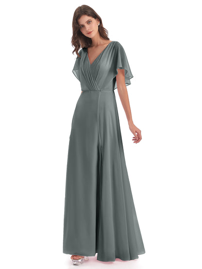 Aria V-Neck Short Sleeves Chiffon Bridesmaid Dresses