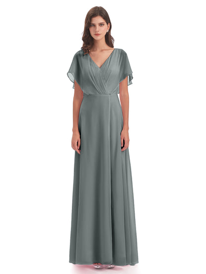 Aria V-Neck Short Sleeves Chiffon Bridesmaid Dresses