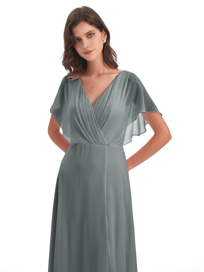 Aria V-Neck Short Sleeves Chiffon Bridesmaid Dresses