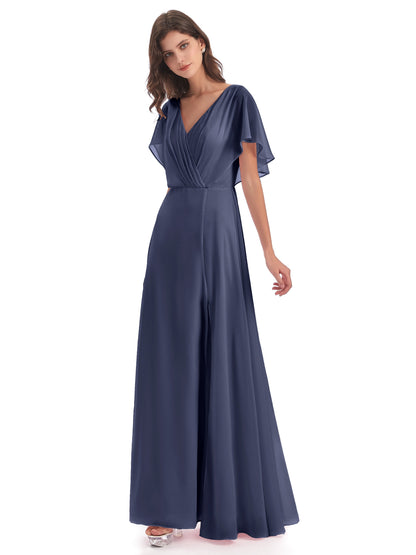 Aria V-Neck Short Sleeves Chiffon Bridesmaid Dresses