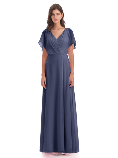 Aria V-Neck Short Sleeves Chiffon Bridesmaid Dresses