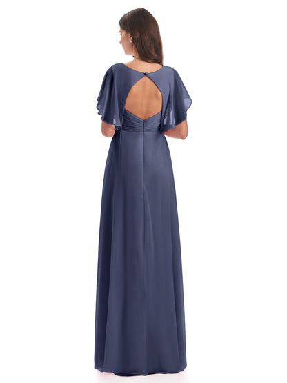 Aria V-Neck Short Sleeves Chiffon Bridesmaid Dresses