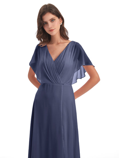 Aria V-Neck Short Sleeves Chiffon Bridesmaid Dresses