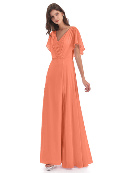 Aria V-Neck Short Sleeves Chiffon Bridesmaid Dresses