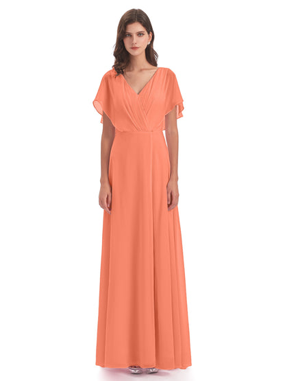 Aria V-Neck Short Sleeves Chiffon Bridesmaid Dresses