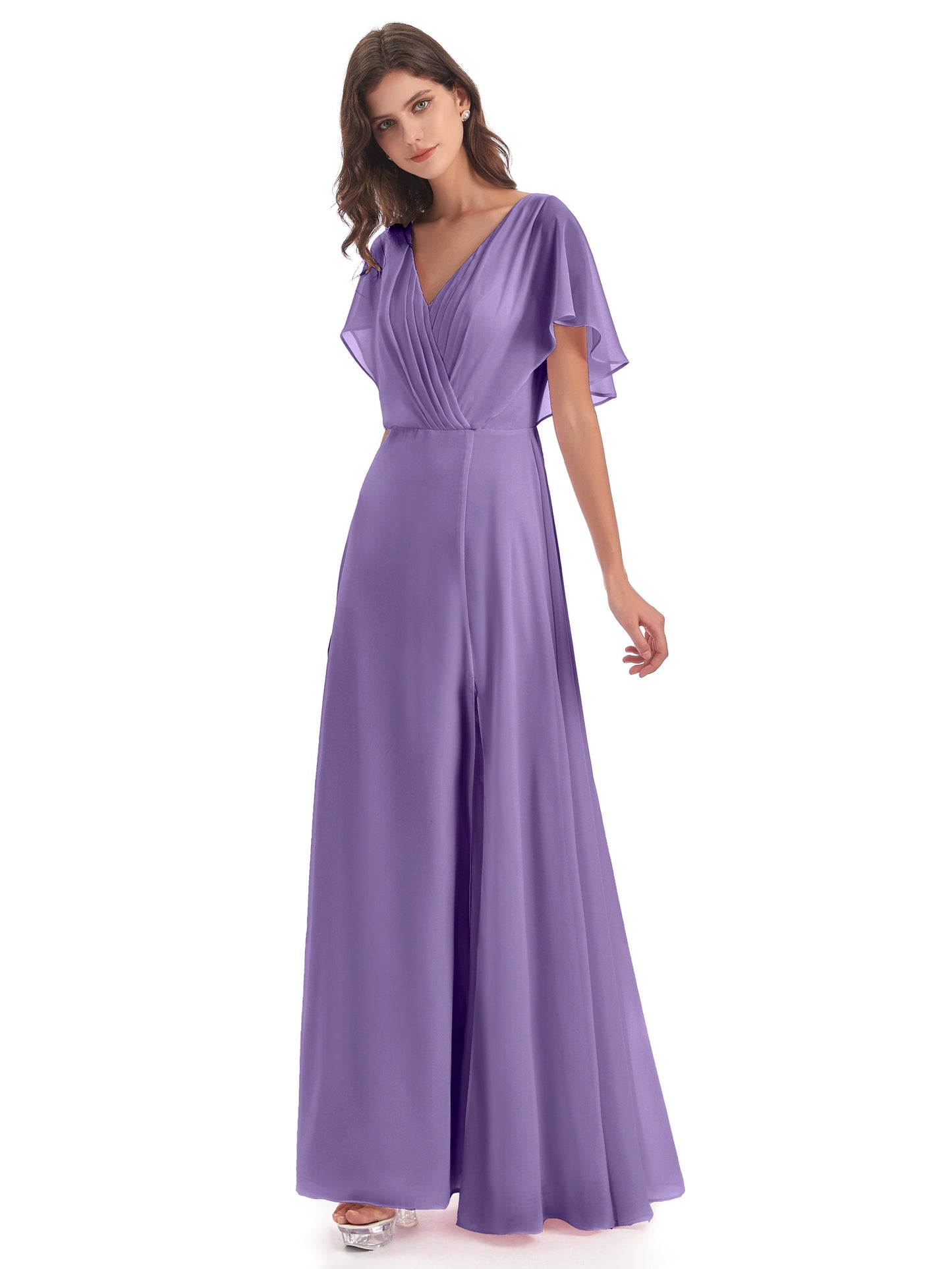 Aria V-Neck Short Sleeves Chiffon Bridesmaid Dresses