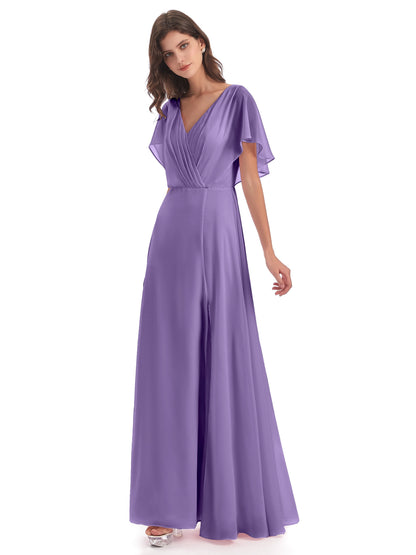 Aria V-Neck Short Sleeves Chiffon Bridesmaid Dresses