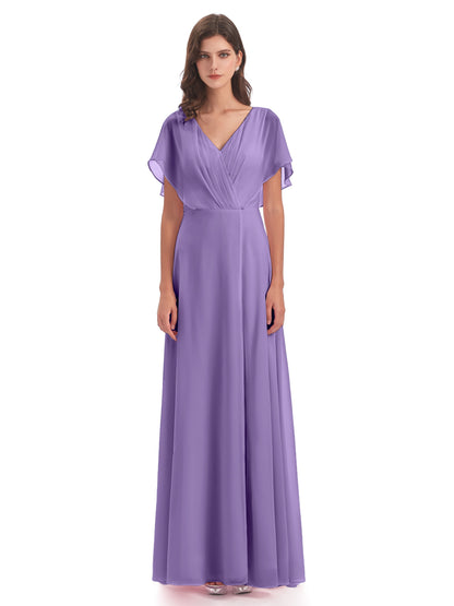 Aria V-Neck Short Sleeves Chiffon Bridesmaid Dresses