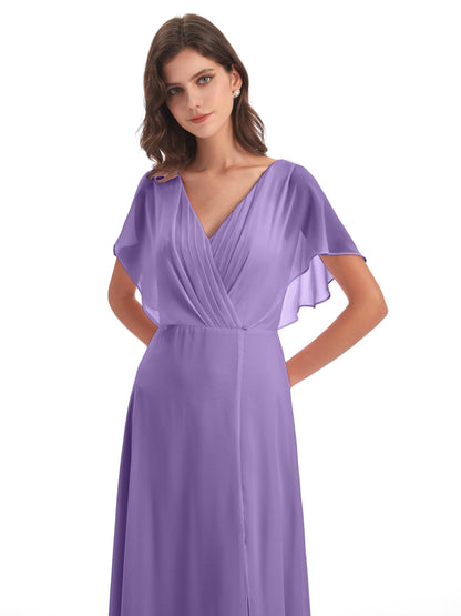Aria V-Neck Short Sleeves Chiffon Bridesmaid Dresses