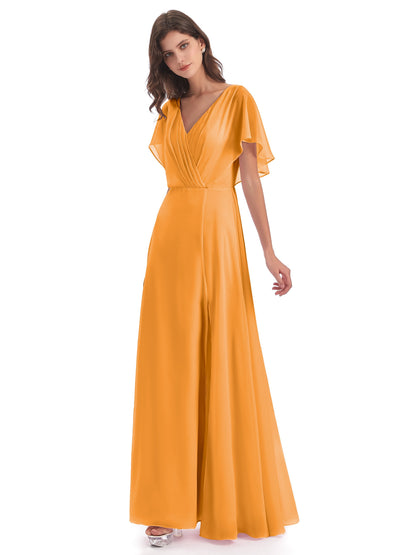 Aria V-Neck Short Sleeves Chiffon Bridesmaid Dresses