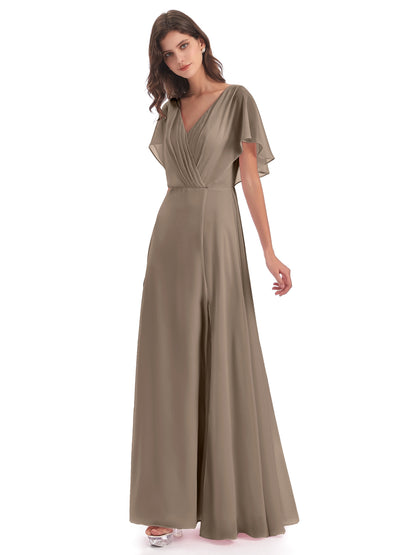 Aria V-Neck Short Sleeves Chiffon Bridesmaid Dresses