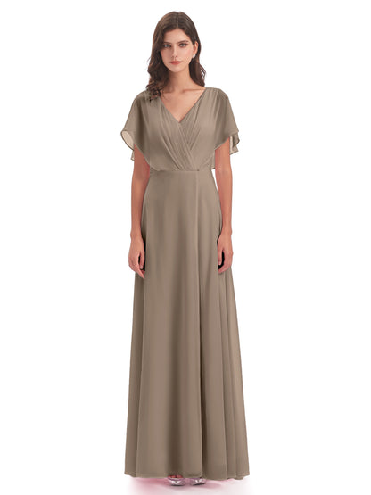 Aria V-Neck Short Sleeves Chiffon Bridesmaid Dresses