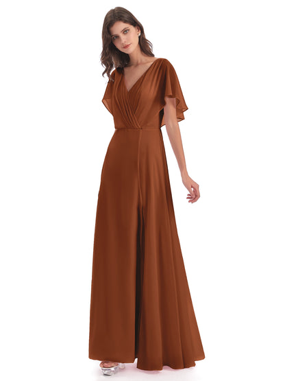Aria V-Neck Short Sleeves Chiffon Bridesmaid Dresses