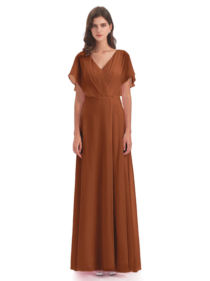 Aria V-Neck Short Sleeves Chiffon Bridesmaid Dresses
