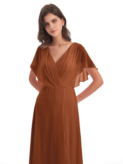 Aria V-Neck Short Sleeves Chiffon Bridesmaid Dresses