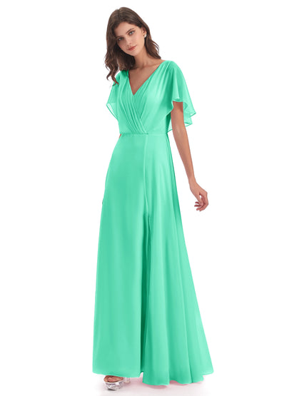 Aria V-Neck Short Sleeves Chiffon Bridesmaid Dresses