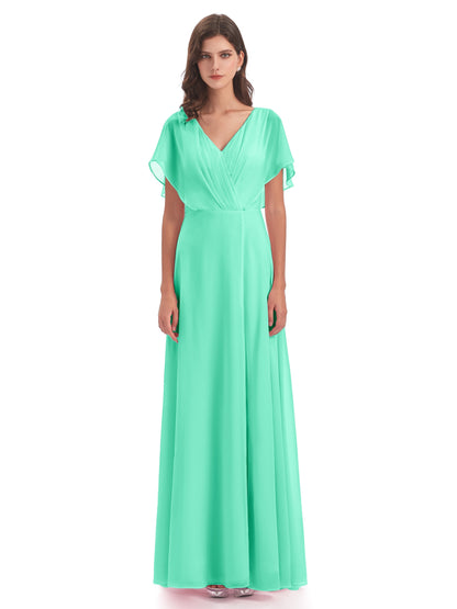 Aria V-Neck Short Sleeves Chiffon Bridesmaid Dresses