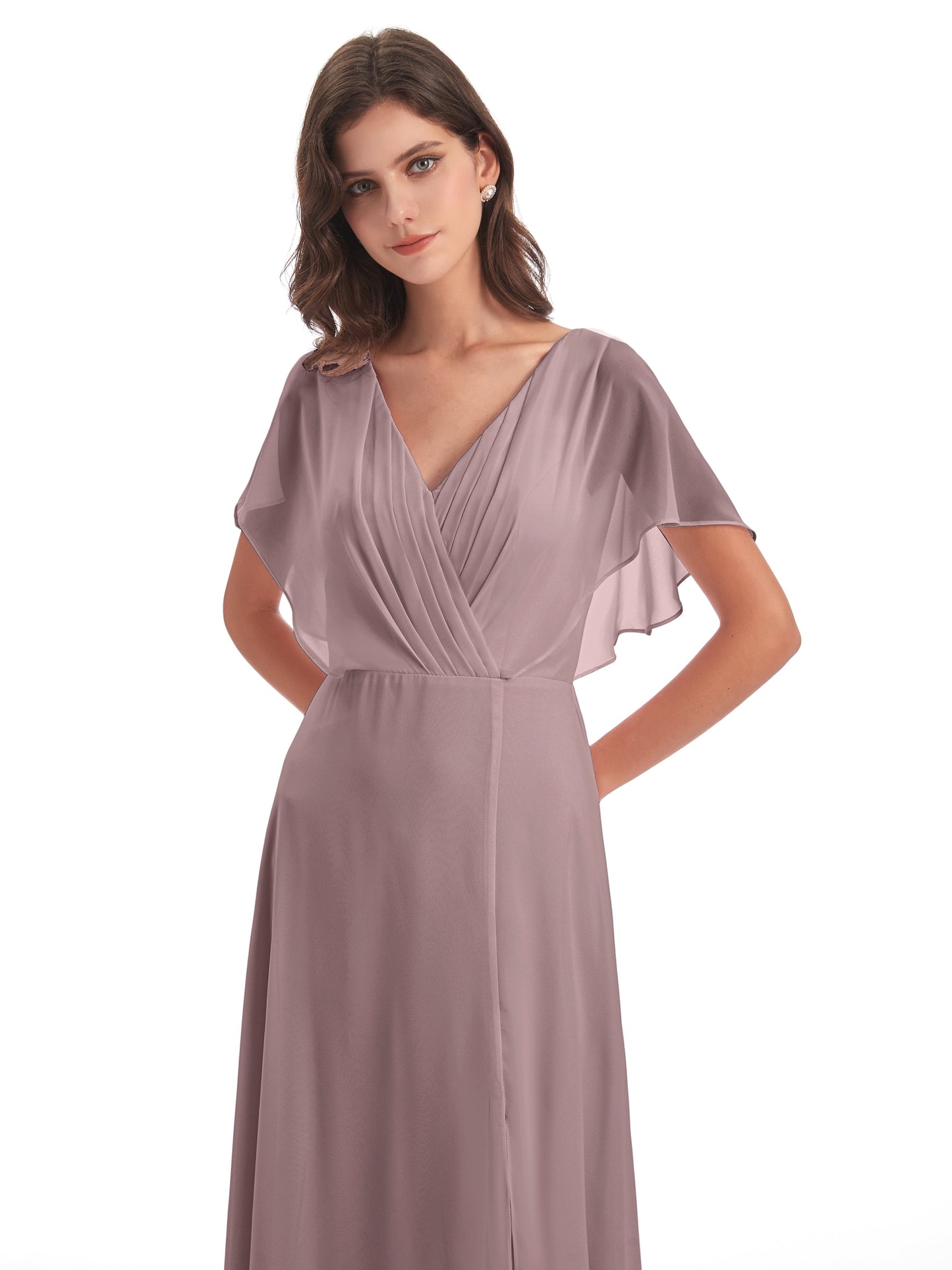 Aria V-Neck Short Sleeves Chiffon Bridesmaid Dresses