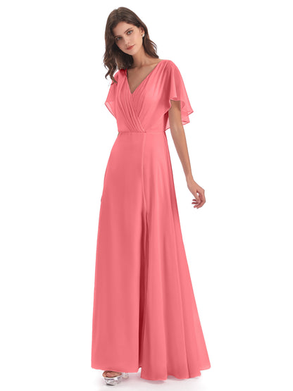 Aria V-Neck Short Sleeves Chiffon Bridesmaid Dresses