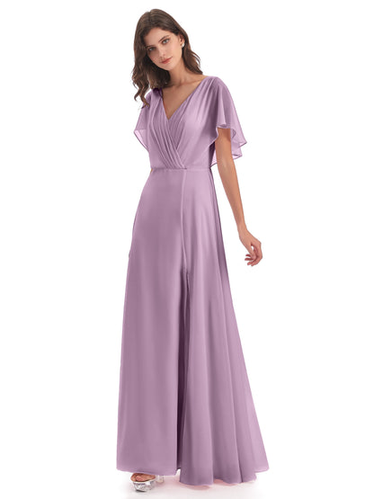 Aria V-Neck Short Sleeves Chiffon Bridesmaid Dresses